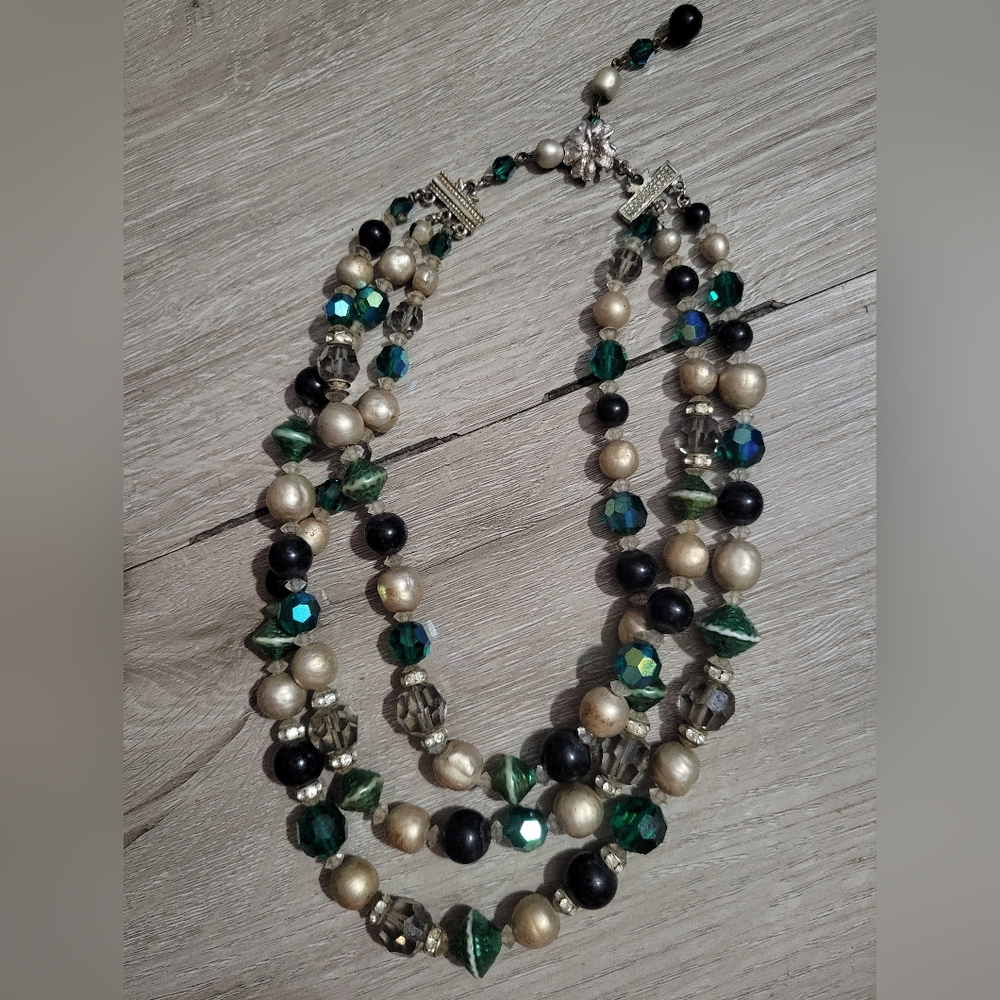 Vintage Vendome Beaded Faux Pearl Crystal Rhinestone Necklace